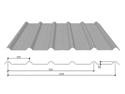 ألواح جدران معدنية مطلية (بروفايل مموج، عمق 25×عرض 1025 مم)